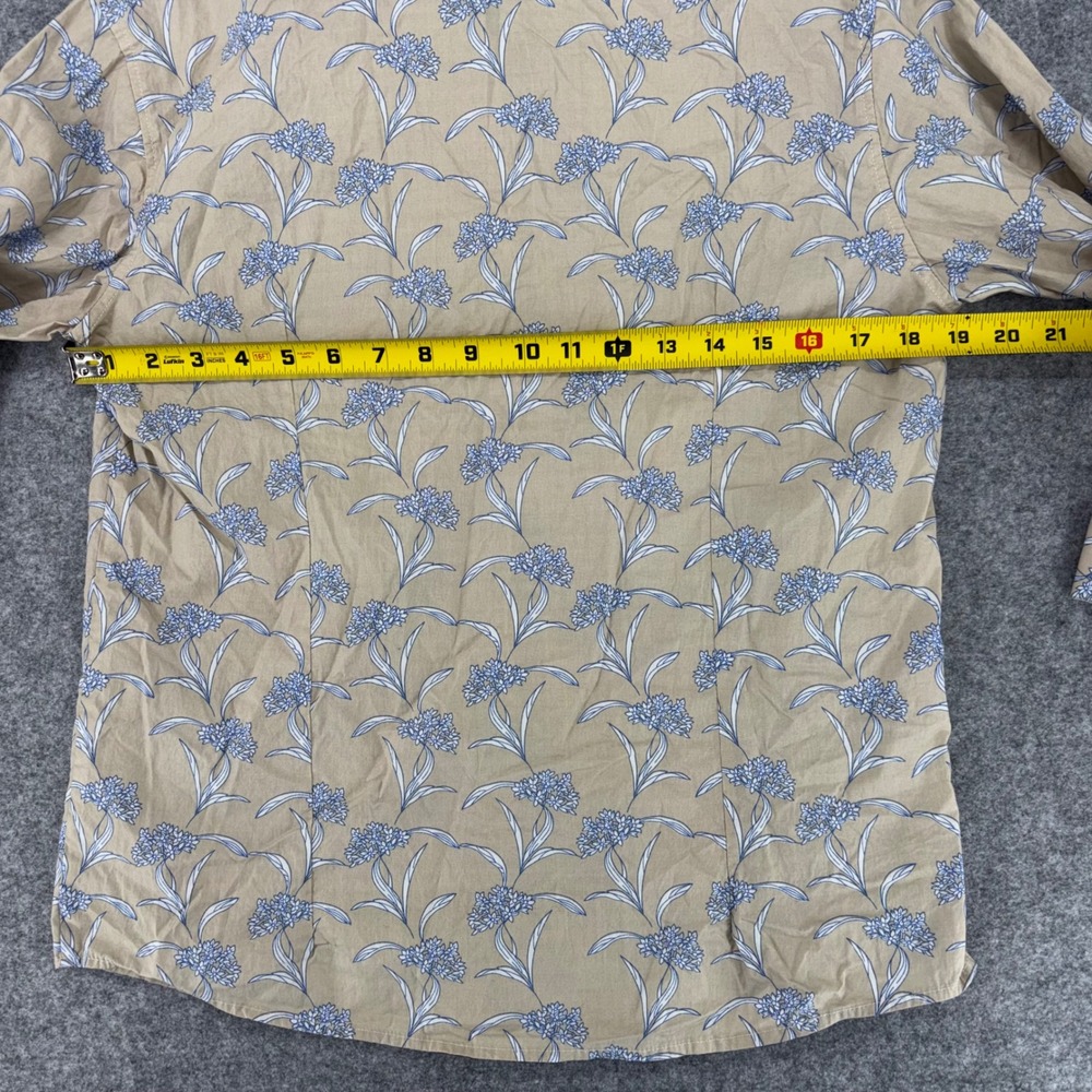 Thomas Pink Women Tan Blue Floral Cotton Button Down Shirt Blouse Size 14 - Picture 6 of 11